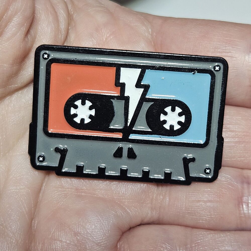 Gray Red Blue Black Cassette Tape Metal Pin Lapel Hat Retro